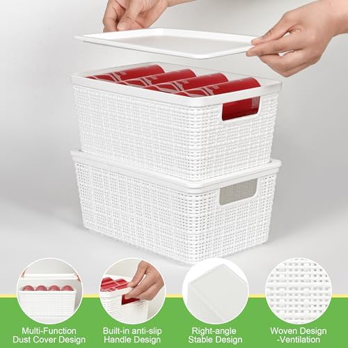 6 Pack Plastic Storage Baskets with Lid,White Stackable Bins - Image 4