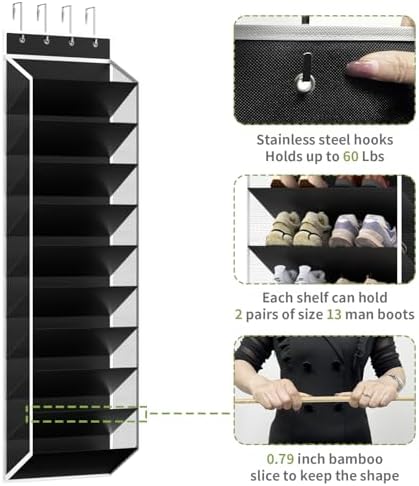 KEEPJOY 10 Tiers Mesh Over Door Shoe Organizer Storage, Hanging Shoe Holder for Door with Large Deep Pockets, Fit 20-30 Pairs Shoe Rack for Sneakers, Boots(Black) - Image 6