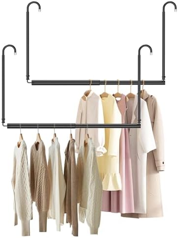 Hanging Closet Rod Adjustable Width Height Closet Rods For Hanging Clothes Black 2 Pack Closet Extender Hanging Rod Clothes Space-Saving Hanging Bar Organizer by Luvenia