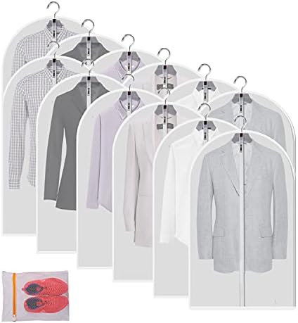 MsKitchen Garment Bags 12 Pack, 24 x 40 Hanging Clothes Storage Bags, Translucent PEVA Garment Covers with Full Zipper for Suits and Dresses by MsKitchen