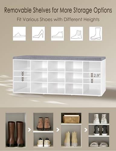 DINZI LVJ Shoe Storage Bench with Cushion, 15-Cubby Shoe Rack with Seat - Image 5