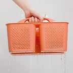 Plastic Portable Shower Caddy Basket with Handle, 3 Compartments, Orange - Image 6