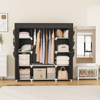 VTRIN Portable Closet Wardrobe for Hanging Clothes 57.3 Inch Large Capacity Clothes Rack with Cover, 10 Storage Organizer Shelves, 1 Hanging Rods and 6 Pockets, Free Standing Closet for Bedroom, Black - Image 2