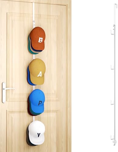HapiRm Over Door Hat Rack - Hat Organizer with 4 Hooks Design, Hanging Baseball Cap Organizer Storage Holds Up to 20 Caps for Door, Bedroom, Closet(White) by HapiRm