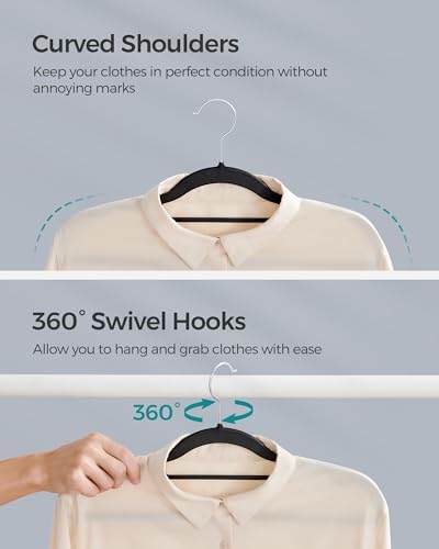 SONGMICS Pack of 30 Coat Hangers, Space-Saving Plastic Clothes Hangers | Non-Slip, 0.2 Inches Slim, 16.5 Inches Wide, 360° Swivel Silver Hook, Black and Gray, UCRP20BK30 - Image 5