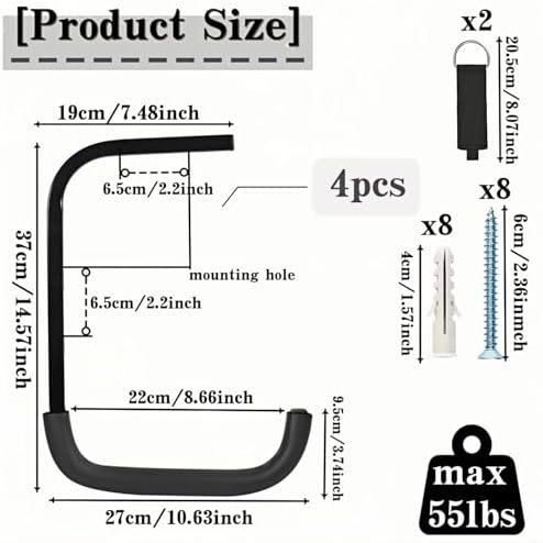 Overhead Garage Storage Rack, Heavy Duty Ceiling Storage Hooks Utility Hanger for Lumber Ladder Bike & Other Bulky Items (4) - Image 2