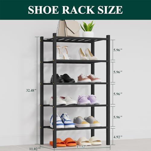 Smiry Bamboo Shoe Rack, 8 Vertical Slats, 5 Tier - 17.3" Wide, Black - Image 2
