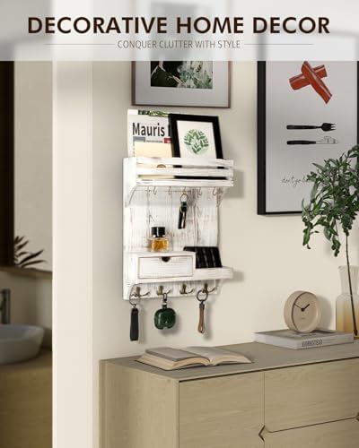 Rebee Vision Key Holder Wall Mount with Drawer for Home Decor, Whitewash - Image 4