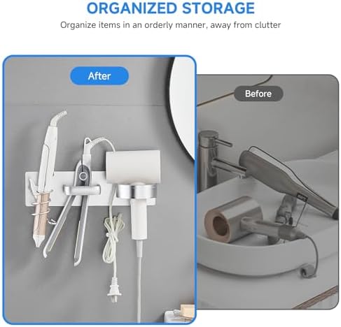 Hair Dryer Holder Wall Mounted,Blow Dryer, Curling Iron, Straightener Holder 3 in 1 Bathroom Metal Hair Tool Organizer Rack-Silver-1 - Image 4