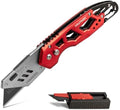 HAUTMEC Heavy Duty Folding Utility Knife, Aluminum Box Cutter with 11PCS SK2H Blades, EDC Safety Work Knife with Belt Clip & Carabiner for Fast-Cutting Tasks, HT0263 by HAUTMEC