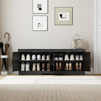 HOMSHO Farmhouse Shoe Storage Bench with 4 Barn Doors & Padded Seat Cushion - Image 4