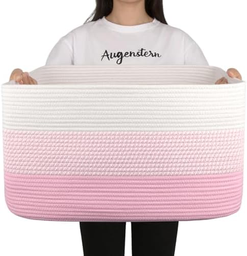 OIAHOMY Blanket Basket Laundry Basket Dog Toy Basket 75L Pink/White by MasterofSpaceOptimization