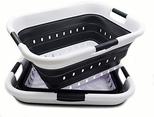 SAMMART 41L (10.8 gallon) Set of 2 Collapsible 3 Handled Plastic Laundry Basket-Foldable Pop Up Storage Container/Organizer-Space Saving Hamper/Basket (2, Black) by SAMMART