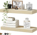 QEEIG Bathroom Floating Shelves for Wall - 15.7" Wall Mounted Shelf Over Toilet Farmhouse Home Decor Display Bookshelf Small 15.7 x 6.7 inch Set of 2, Natural (008-40N) by QEEIG