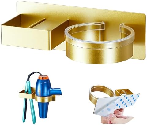 Hair Dryer Holder Wall Mounted, Hair Straightener Holder, Blow Dryer Holder Adhesive, Hair Tool Organizer for Flat Iron, Hairdryer, Curling Iron Holder for Bathroom Vanity Barber Shop (Gold) by WelcometoOukimly