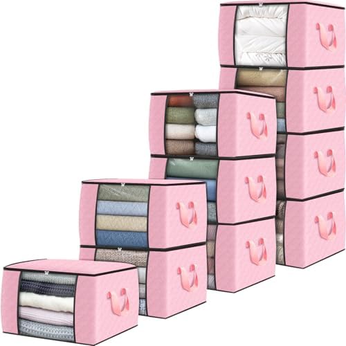 Fab totes 10 Pack Storage Bags for Clothes Blanket Storage Bins with Lids | Foldable Closet Organizers with Zippers,Window and Handles,Fabric Storage Bins for Sweater,Comforter,Bedding,Dorm essentials by Fabtotes