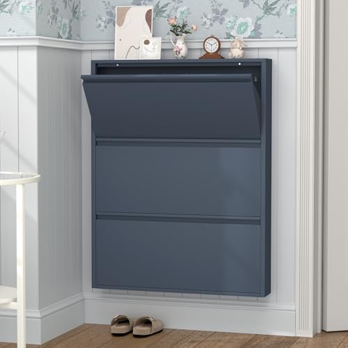 GREATMEET Slim Wall Mounted Metal Storage Cabinet with 3 Flip Drawers - Image 6