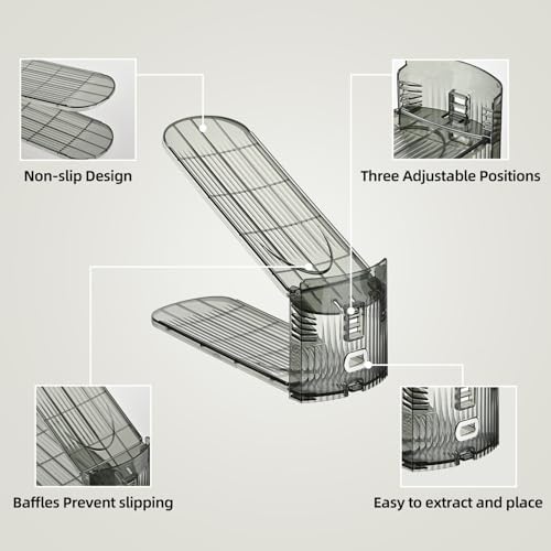 Shoe Slots Organizer, Clear Shoe Stacker, Adjustable Level Shoe Rack,Storage Space Saver for Sneakers Display (Grey Transparent, 12Pack) - Image 4