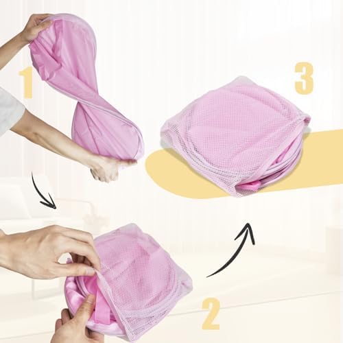 Polyester Strong Mesh Pop-up Laundry Hamper, Quality Pop Up Hampers for Laundry with Durable Handles Solid Bottom High Carbon Steel Frame, Easy to Open and Fold Flat for Storage(Light Pink) - Image 7