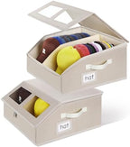 2 Pack Hat Storage for Baseball Caps-Holds Up to 48 Caps, Hat Organizer for Closet Stackable Hat Box with Cardboard, Dustproof Baseball Cap Organizer with 2 Handles for Home Travel (Beige, 2Pack) by RZMAYIS