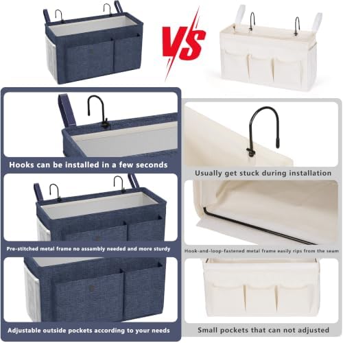 Bedside Caddy Bedside Storage Hanging Organizer for Bunk Dorm Bed Rail - Image 3