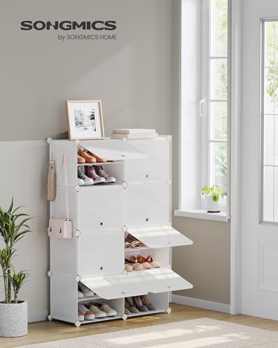 SONGMICS Shoe Rack, 8-Tier with Doors, 32-Pair Storage Cabinet | Shoe Organizer, Steel Frame, Plastic Panel, Bedroom, Entryway, Cloud White, DAMION Collection ULPC034W03 - Image 2