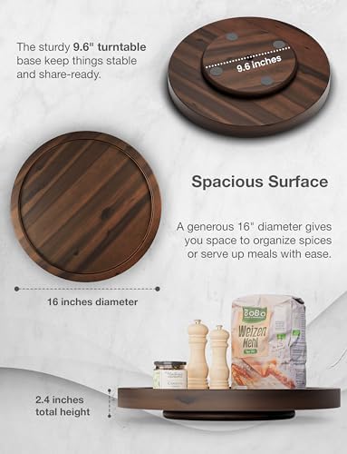 TIDITA 16" Rotating Wooden Lazy Susan Organizer for Cabinet (Walnut Color) - Image 3