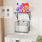 2 Pack Laundry Room Shelves Organization and Storage,Wall Mounted Clothes Drying Rack with Wire Mesh Basket Over Washer and Dryer, (Black, 2 Pack) - Image 2