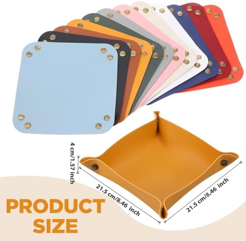 12 Pcs PU Leather Valet Tray, Foldable Catchall Organizer with Snap Buttons, Double Sided Key Tray for Entryway, Desk, Travel, Phone, Keys, Jewelry - 12 Colors - Image 2