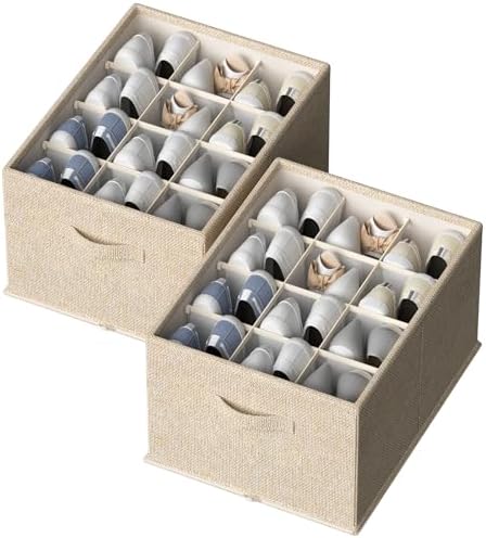 FHSQX 2 Pack Shoe Organizer for Closet,Foldable Shoe Organizer,Fits up to 24 Pairs,Storage Containers With Bottom Support for Shoes | Foldable by FHSQX