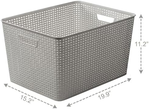BINO | Plastic Storage Baskets, 45 Liter - 2 Pack, Natural Grey | THE WOVEN COLLECTION | Storage Basket for Shelves | Woven Storage Baskets for Organizing Bins | Pantry Shelf Organizer | Container Bin - Image 2