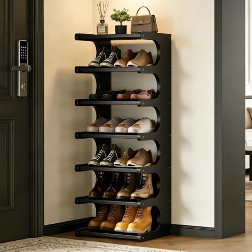 39" Bamboo Shoe Rack - Vertical Shoe Organizer Rack for Small Space, Narrow Shoe Tower for Closet, Entryway, Corner, Tall Shoe Shelf with Removable Shelves, Flexible Storage Shelf for Saving Space by Displaycabinet