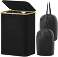 Lifewit 150L Laundry Basket with Lid, Clothes Hampers with Bamboo Handles and 2 Removable Bags, Large Foldable Laundry Hamper for Bedroom, Bathroom, Dorm, Black by Lifewit