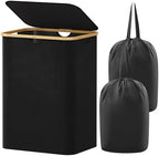 Lifewit 150L Laundry Basket with Lid, Clothes Hampers with Bamboo Handles and 2 Removable Bags, Large Foldable Laundry Hamper for Bedroom, Bathroom, Dorm, Black by Lifewit
