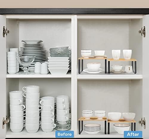 NEX Kitchen Cabinet and Counter Shelf Organizer, Stackable & Expandable, Black and Natural - Image 4