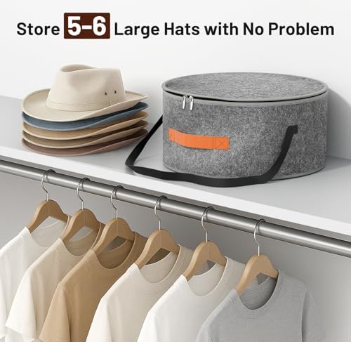 SLEEPING LAMB Cowboy Hat Box for Travel and Storage, Collapsible Cap Organizer Case with Handles & Shoulder Strap for Men Carry Cap Bag, Soft and Large Hat Box for Women Storage for Closet, Grey - Image 3