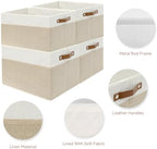 SNWDN 4 Pack Large Collapsible Fabric Storage Baskets with Handles (White/Beige 15''Lx13''Wx13''H) - Image 3