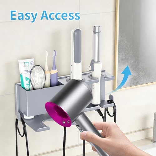 BOIVSHI Blow Dryer Holder, Wall Mount with Adhesive/Screw Mounting, Gray - Image 2