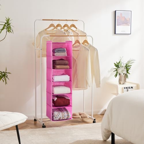 MAX Houser 6-Shelf Hanging Closet Organizer with 2 Sturdy Hooks, Pink | Dorm Room Essentials with 2 sturdy hooks, foldable lightweight fabric closet storage, space-saving design for Bedroom - Image 4