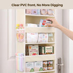 LAMU Over the Door Organizer, Large Capacity Behind the Door Storage with Clear PVC Windows, Heavy Duty Stuffed Animal Storage for Dorm Nursery Bedroom Closet Bathroom Pantry Shoes, 4 Tier Cream White - Image 5
