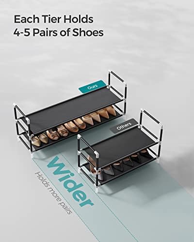 SONGMICS 2-Tier Shoe Rack, Shoe Storage for Hallway Closet, Slim and Space-Saving, Steel Frame, Non-Woven Fabric Shelves, Black ULSH052B01 (Pack of 6) - Image 5