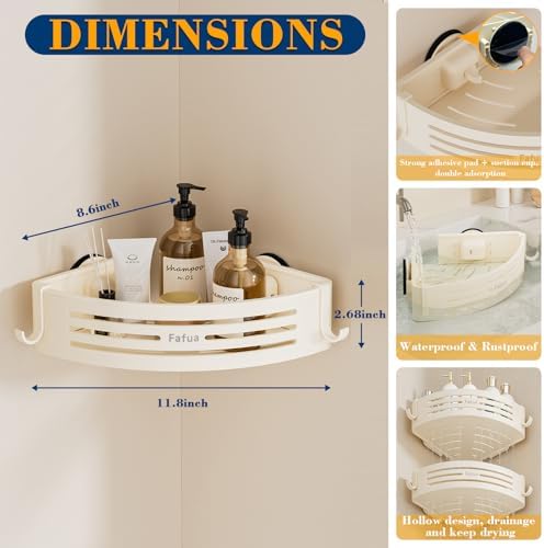 Corner Shower Caddy Suction Cup, No-Drilling Hanging Suction Shower Shelves with Hooks, Waterproof & Rustproof Removable Shower Organizer for Bathroom Storage, 2Pack - Image 5