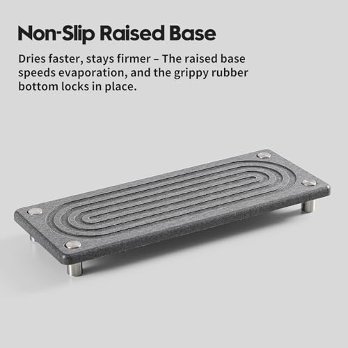 Razborci Water Absorbing Stone Sink Caddy Kitchen Sink Organizer Tray, Diatomite Bathroom Counter Tray, Faucet Drying Mat Coaster Soap Dish Rack Riser Dispenser Sponge Holder, Charcoal 10" x 4" - Image 6