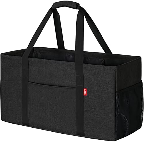 LHZK Standing Extra Large Utility Tote Bag with Metal Wire Frame and the Sides Rinforced, Extra Large Tote Bag with Handle, Reusable Grocery Bags Foldable, Beach Bag, Car Tote (Black) by LHZK