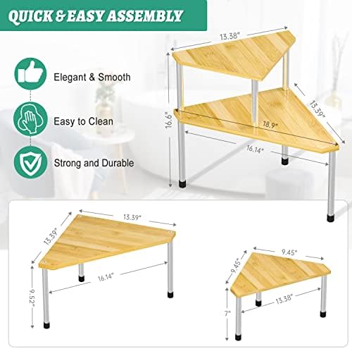 Weenson Bathroom Organizer Countertop Corner Shelf – 2 Tier Bathroom Organization Bamboo Spice Rack Kitchen Countertop Organizer Space Saving Storage Shelves Living Room Office Home Decor - Image 2
