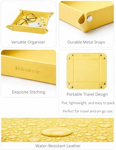 UnionBasic Small Valet Tray, Jewelry Tray for Rings Watches Earrings, Entryway Catchall Caddy for Coins Keys Change, Nightstand Bedside Valet Holder, Trays for Electronic Gadgets, Lemonade - Image 2