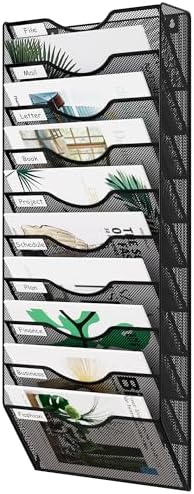 EasyPAG 10 Pocket Mesh Wall File Organizer, Hanging Paper Folder Holder with Classify Label, Vertical Wall Mount Mail Organizer for Office Home Classroom, Black by EasyPAG