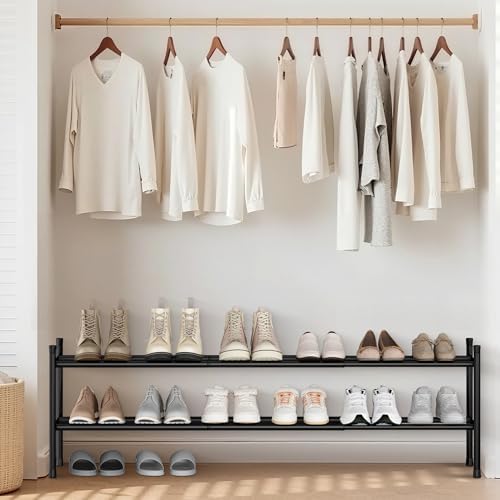 STORAGE MANIAC Long Expandable Shoe Rack, 12 Pairs Metal Wide Stackable Shoe Rack, Adjustable Shoes Shelf, Freestanding Shoes Organizer for Closet, Entryway, Hallway, Garage, Front Door, 2 Tiers - Image 6