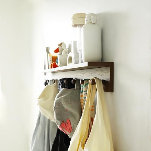 Entryway Coat Rack Hooks with Shelf, Sturdy Wooden Floating WallOrganizer Shelf with 4 Hooks siutable for Entrance, Mudroom, Kitchen, Bathroom,.etc(2pc-Walnut Finish) - Image 5