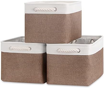 Bidtakay Baskets Fabric Storage Bins for Shelves [3-Pack] Decorative Storage Baskets for Organizing 15 X 11 X 9.5 inches Nursery Closet Foldable Toy Storage Closet Organizer Brown by BidtakayBaskets